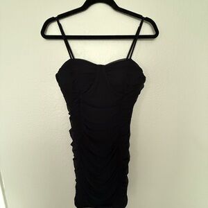 Shinestar Black Ruched Mini Dress